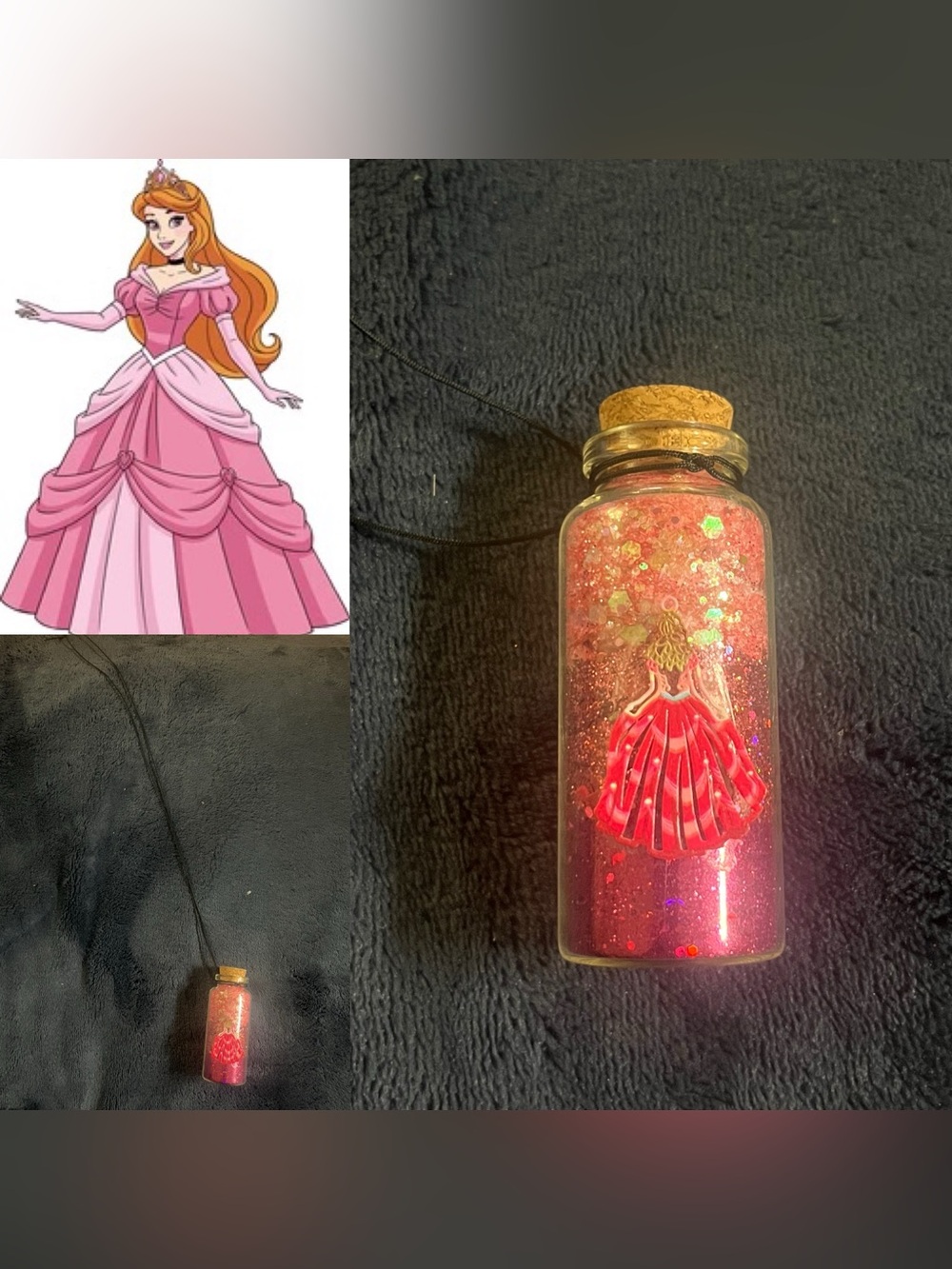 Pink Princess Glass Fairy Potion Glitter Bottle Necklace w/ Pendant